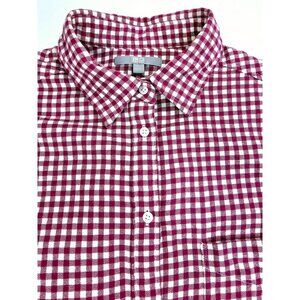 Uniqlo Size Large Womens Red White Check Flannel Long Sleeve Cotton Pocket Shirt